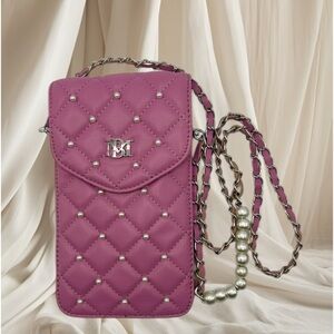 NWT Purple Badgley Mischka Quilted Phone Case w/Pearls and Credit Card I…